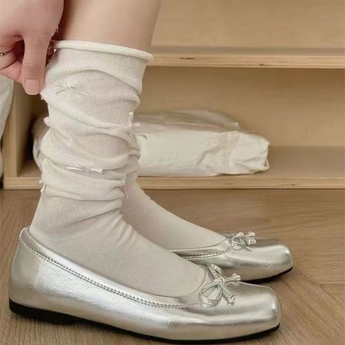 Ballet-style bow JK Lolita socks for girls, over-the-knee white summer non-slip stack socks without bones