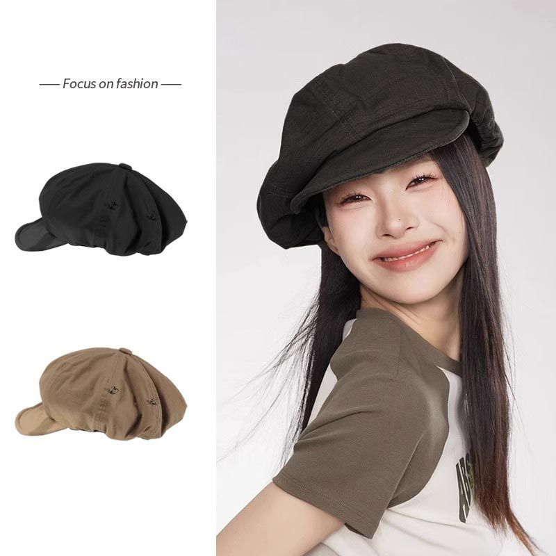 (2개) 면화와 리넨 통기성 뉴스 보이 모자 여성의 봄과 여름 화가의 모자 베레 영국 복고풍 대형 얼굴-작은 구름 모자를 보여주는