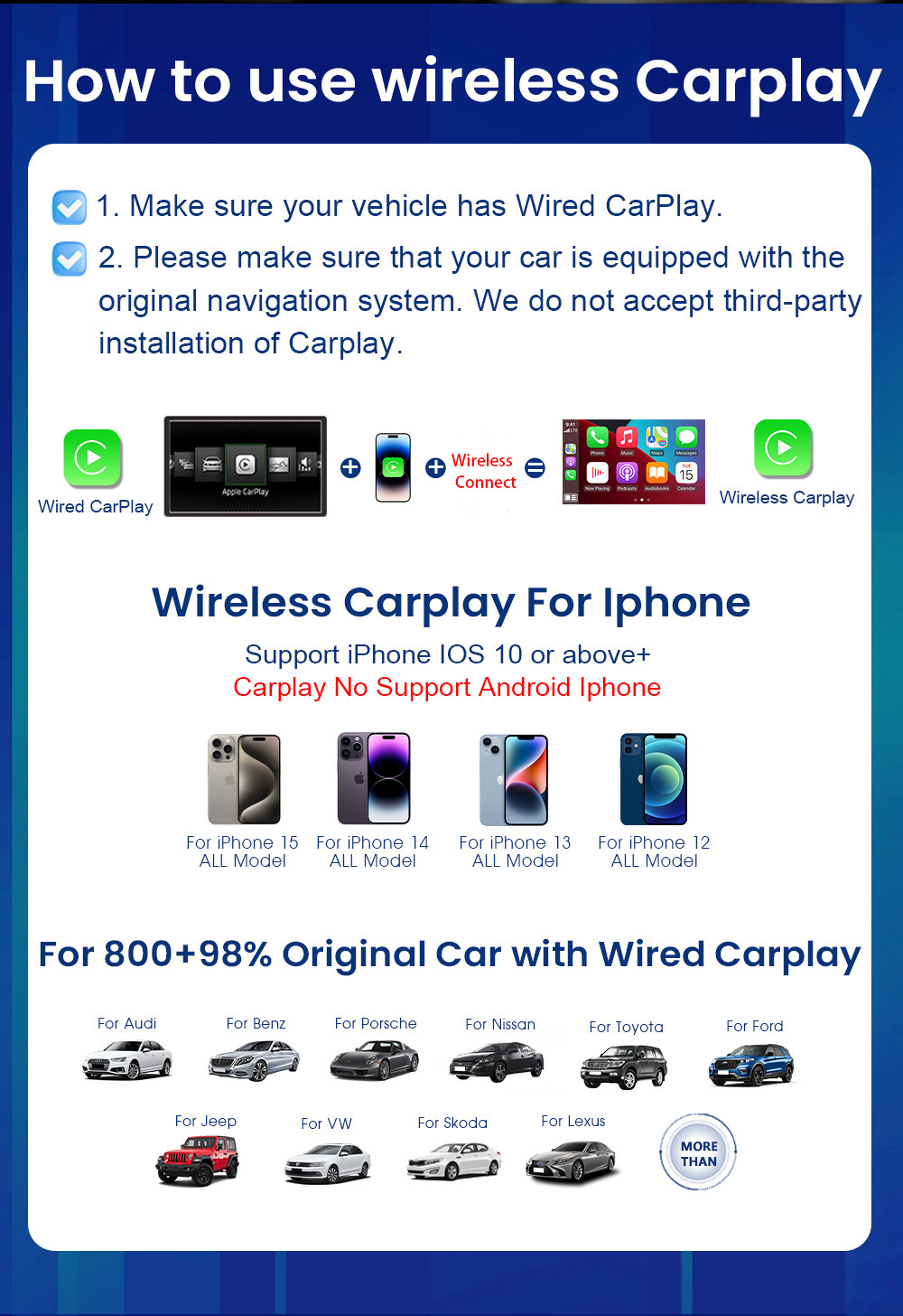 Cross-Border Wireless Carplay Conversion Box with Automatic Reconnection Without Dropping the Connection, Siri Activation, High-Definition Screen Projection, Manufacturer Wholesale