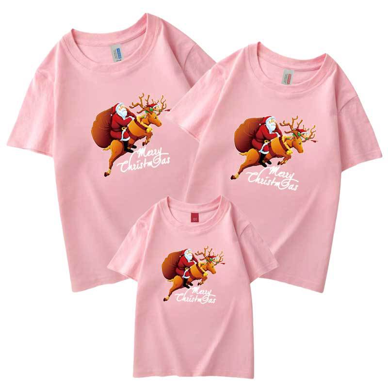 Camiseta de manga corta para padres e hijos J almacén suministro de comercio electrónico transfronterizo Navidad Año Nuevo retrato familiar entrega de una pieza Santa Claus