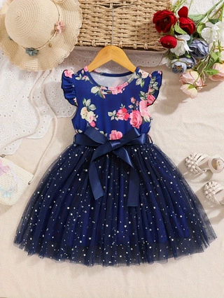 Летнее платье с коротким рукавом, cute пояс, (跨境贸易), 25 лет, цветы, 2–8 лет, подарок на день рождения