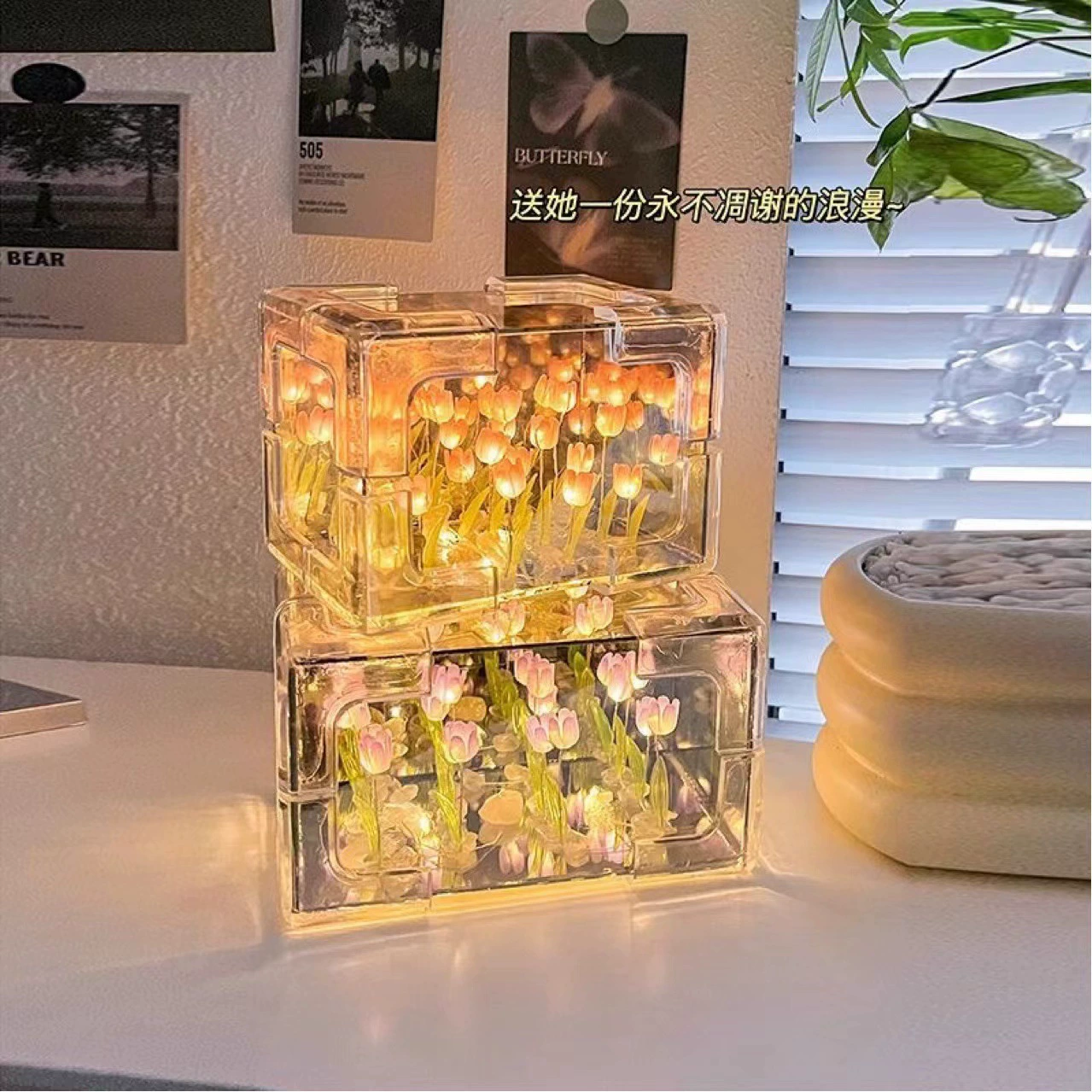 3D Rubik‑Style Acrylic Cube Night Light, Mirror Effect, Handmade, 15×15×5 cm