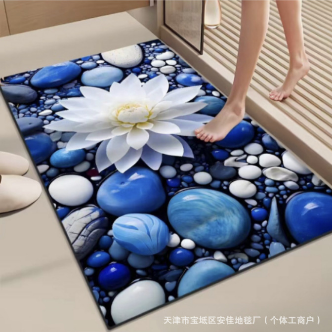 跨境3D立体鹅卵石吸水脚垫硅藻泥浴室速干防滑脚垫厨房易打理地垫