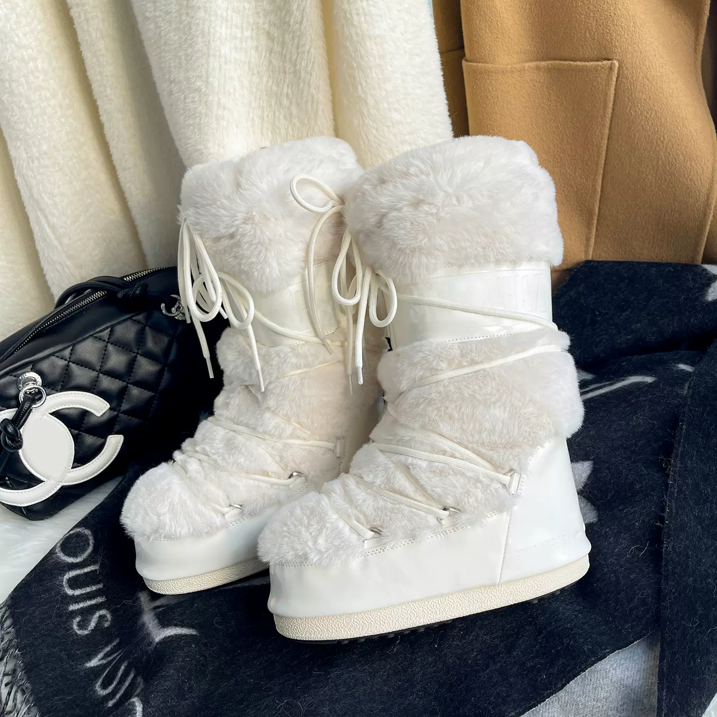 厚底内增高雪地靴女2025年冬季新款月亮靴长筒毛毛保暖防滑滑雪鞋