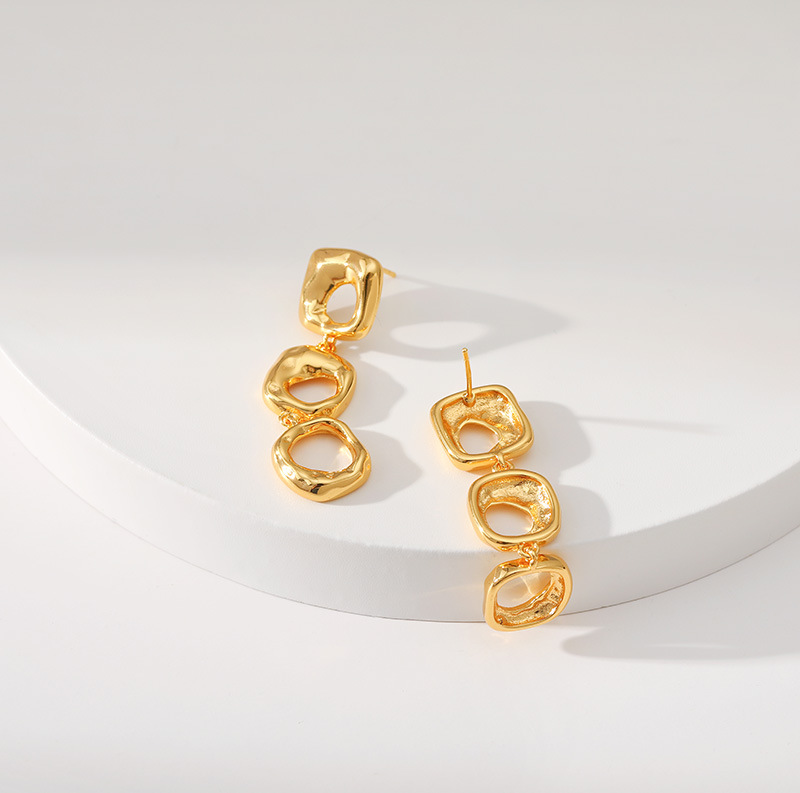 Retro Geometric Copper Hollow Out Drop Earrings 1 Pair