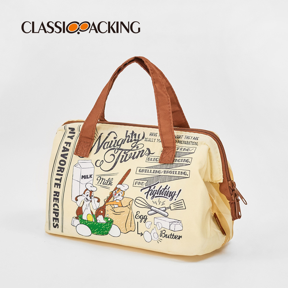 Multifuncional engrosada lonchera bolsa de aislamiento interior portátil de papel de aluminio bolsa de material de dibujos animados patrón de mano llevar bolsa de almuerzo de lona