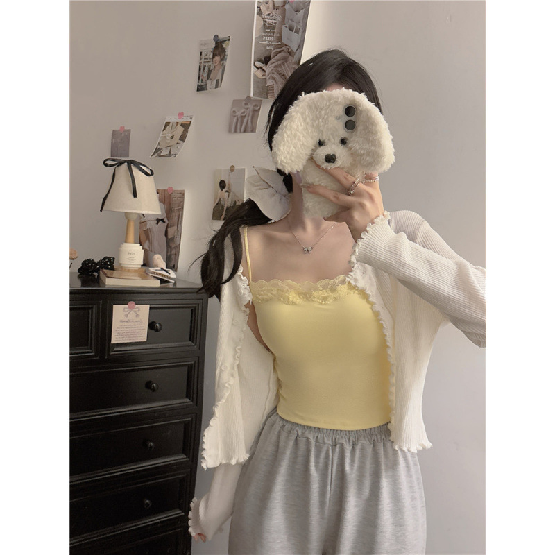 Chaleco de encaje pequeño para mujeres de verano nuevo puro para cubrir el pecho amarillo con cojín de pecho hermoso para usar en la espalda...