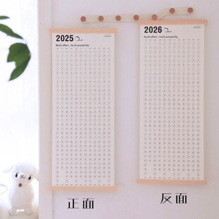 Wooden Creative Check-In Calendar Simple Planner 2025 New Scroll Hanging Calendar Wall Hanging Single Sheet