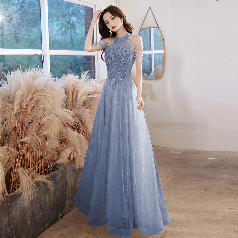 Blue Banquet Evening Dress for Women, New Style 2026, Elegant and Luxurious, Suitable for Banquets, Bridesmaids, Engagements, Birthdays, and Hosting