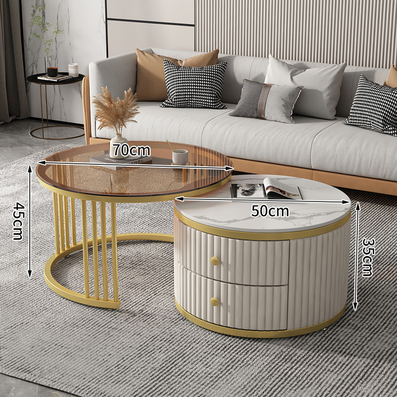Mesa de café nórdica moderna simple apartamento pequeño Placa de roca mesa de café combinación redonda Luz de lujo sala de estar mesa de té en casa estilo crema