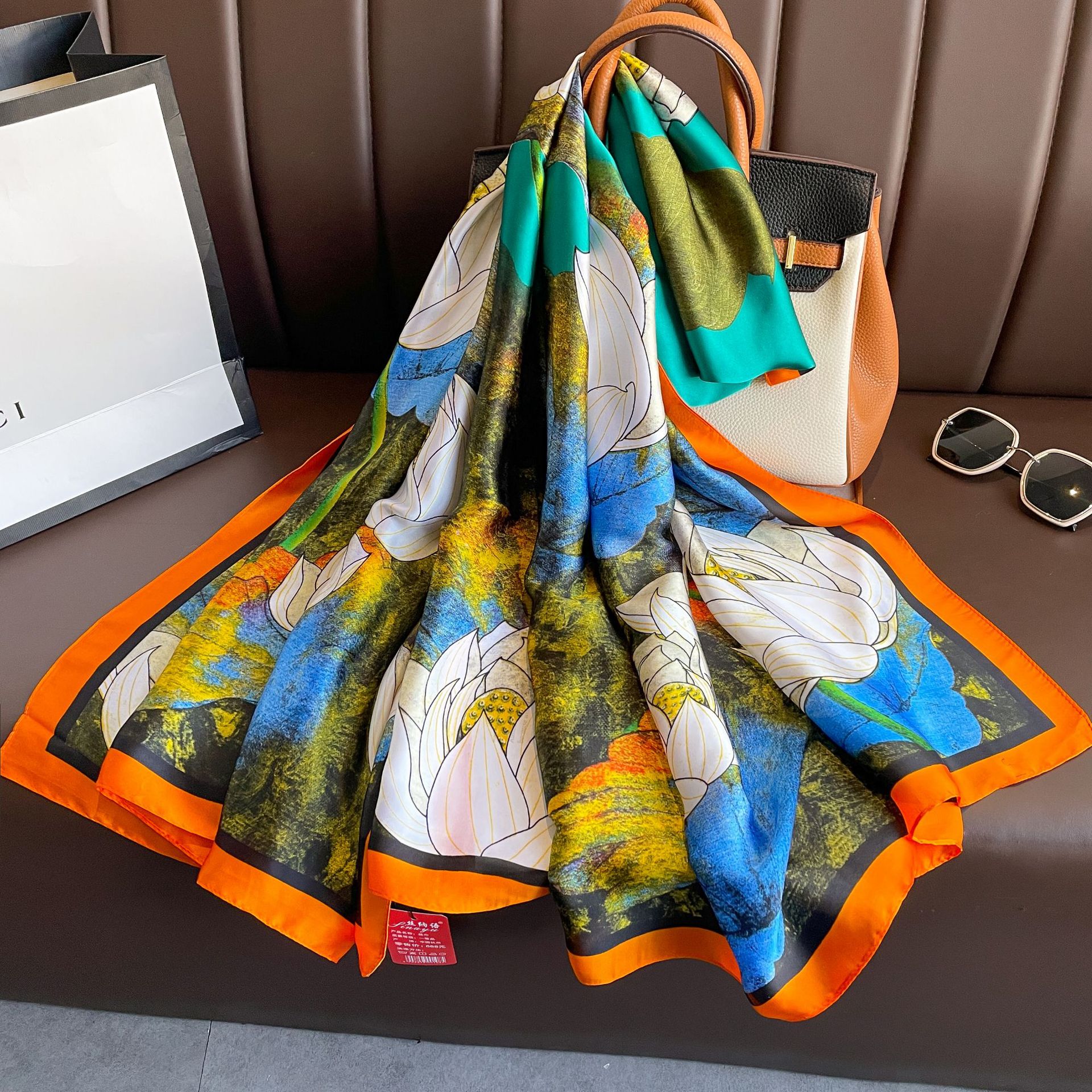 2023 nuevo Lotus impreso bufanda primavera y verano bufanda ligera viaje protector solar playa toalla exterior bufanda