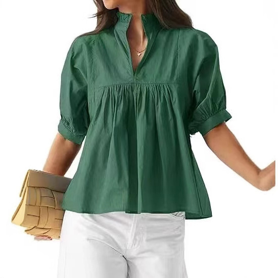 Cross-border AliExpress 2025 Fashion New Women's plus size Loose Lantern Sleeve Casual Sweet Fresh Girl Shirt