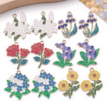 DIY饰品配件百合花绣球花向日葵滴油合金花束钥匙扣项链吊坠挂件