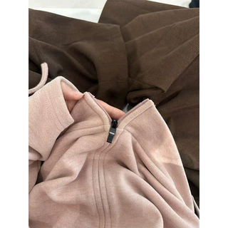 粉色美式慵懒风连帽卫衣外套女秋季韩系高级感宽松显瘦加厚上衣