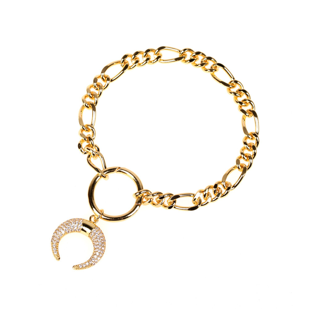 Hip-hop Fashion Diamond-studded Moon C-shaped Pendant Bracelet Set display picture 9