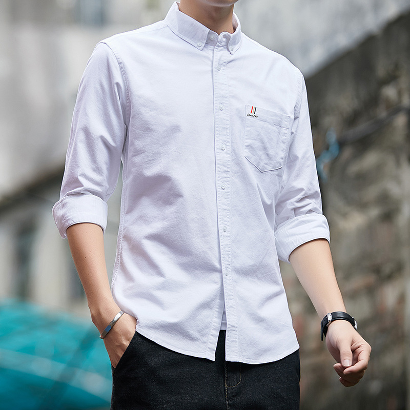 Men's Shirt Long Sleeve 2024 New Spring Oxford Cloth Solid Color Men's Business Casual Shirt for Men