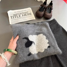 灰色韩系圆领卡通小羊全羊毛毛衣女2026秋冬新款保暖减龄针织衫