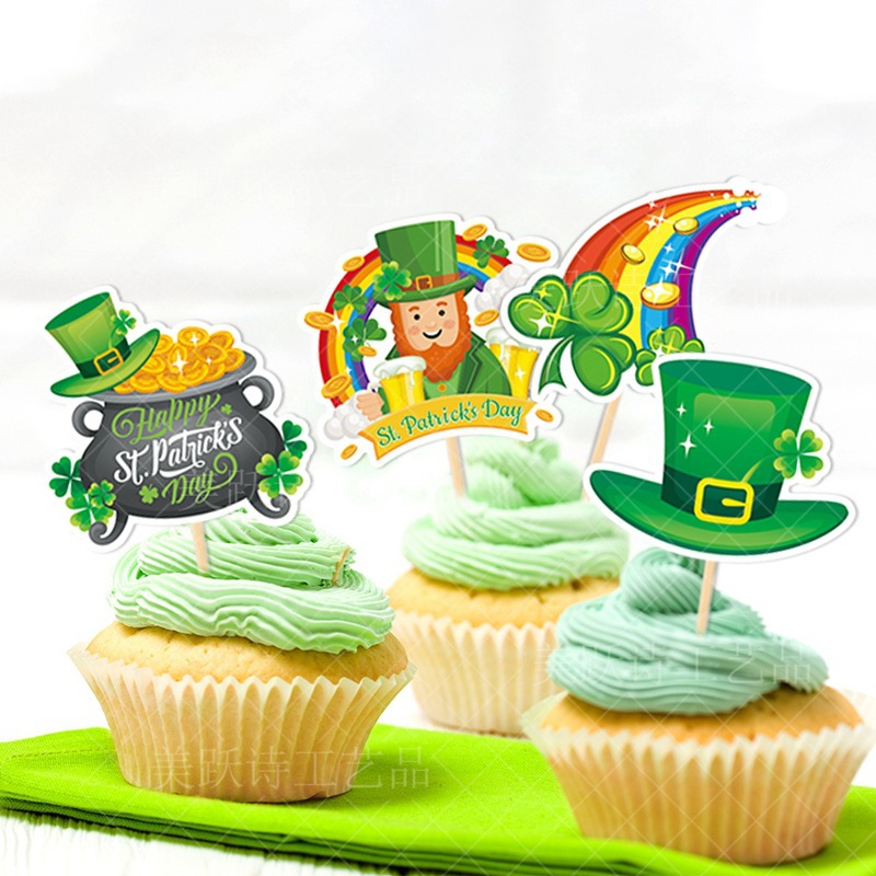 Nueva decoración del día de San Patricio pastel plug-in irlandés vacaciones atmósfera decoración pastel decoración tarjeta inserción