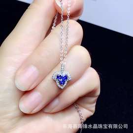 新款天然蓝宝石吊坠S925银镶嵌主石3*3mm百搭网红爆款女饰批发