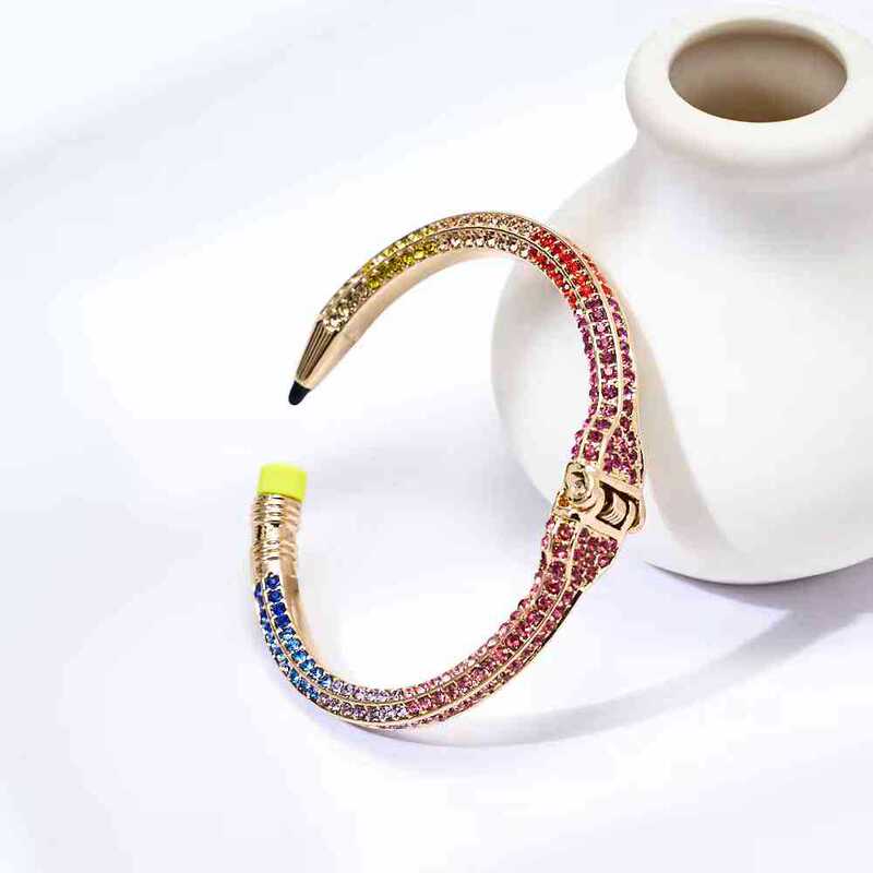 European and American Fashion Gold-Plated Colorfulful~Super Flash Full Diamond Colorfulful Gemstone Inlaid Pencil Open Bracelet