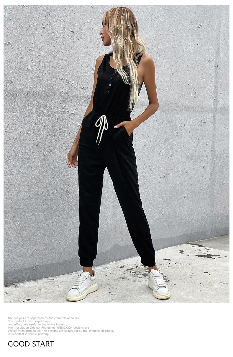 Black Suspender Buttoned Trousers Jumpsuit_voghion.com