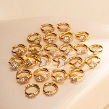 跨境直供镶嵌锆石不锈钢耳环女式潮流镀18K耳圈百搭时尚耳饰批发