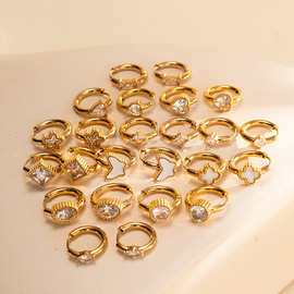 跨境直供镶嵌锆石不锈钢耳环女式潮流镀18K耳圈百搭时尚耳饰批发