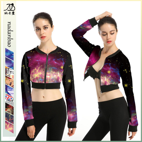 Spring European Station Autumn navel hoodie Women's high-waisted long-sleeved top Personalized print thin short coat