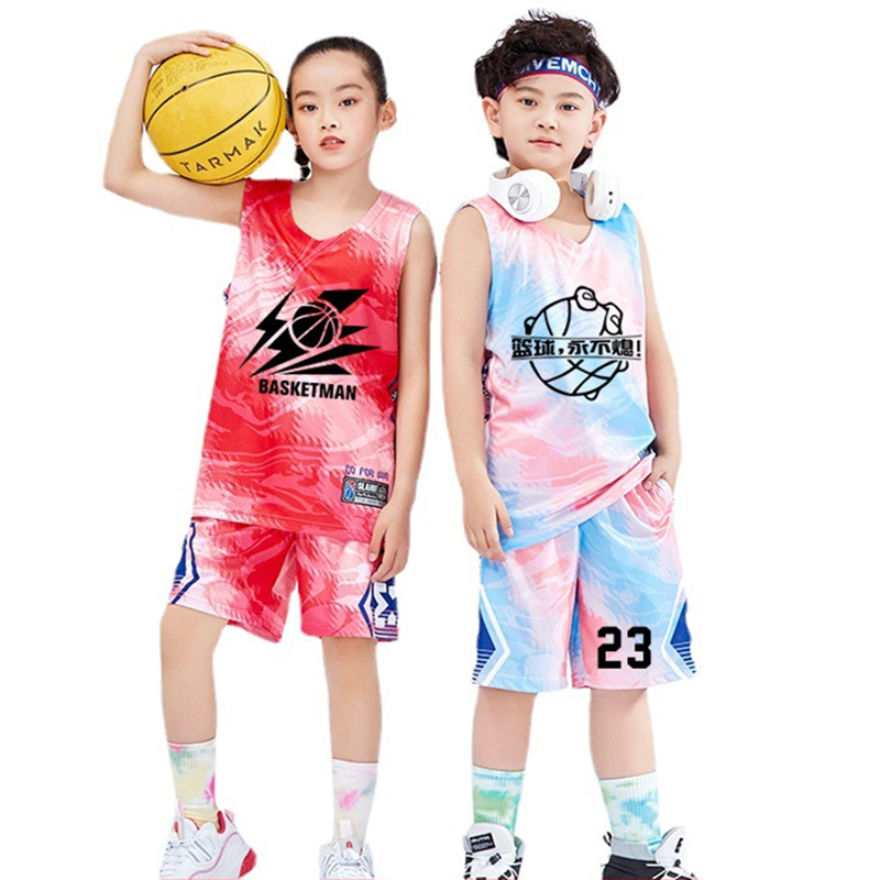Children's Basketball Uniform Set for Boys and Girls, Primary and Secondary School Students, Vest, Sports Training Camp, Blue Jersey, Summer Short-Sleeved, Quick-Drying