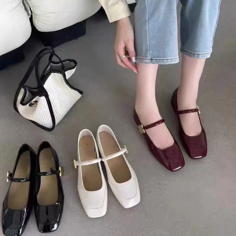 Zhu Zhujia 요정 스타일의 플랫 슈즈 여성 2024 새 봄 스퀘어 토 스티칭 올 매치 메리 제인 신발 883503