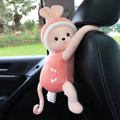 Cute car tissue box rear seat back-mounted Cartoon Doll car tissue box car interior decoration supplies (Car tissue box/set) - soft-cute-rabbit-hanging-tissue-box