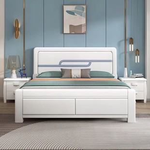 All Solid Wood Bed. Off-White Painted Double Bed. Casual Modern Economical Solid Wood Wedding Bed Home Bed