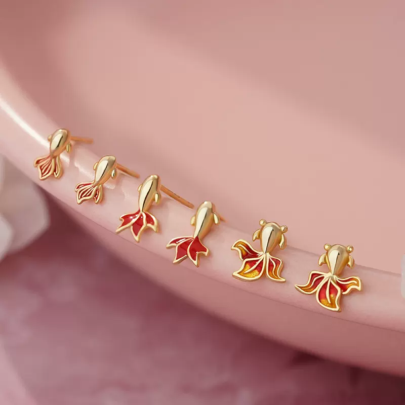 原创雍程S999足银鸿运锦鲤耳钉女好运上岸新中式国风套装耳饰代发