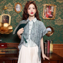 新中式双层雪纺衬衫上衣设计感国风不规则短袖