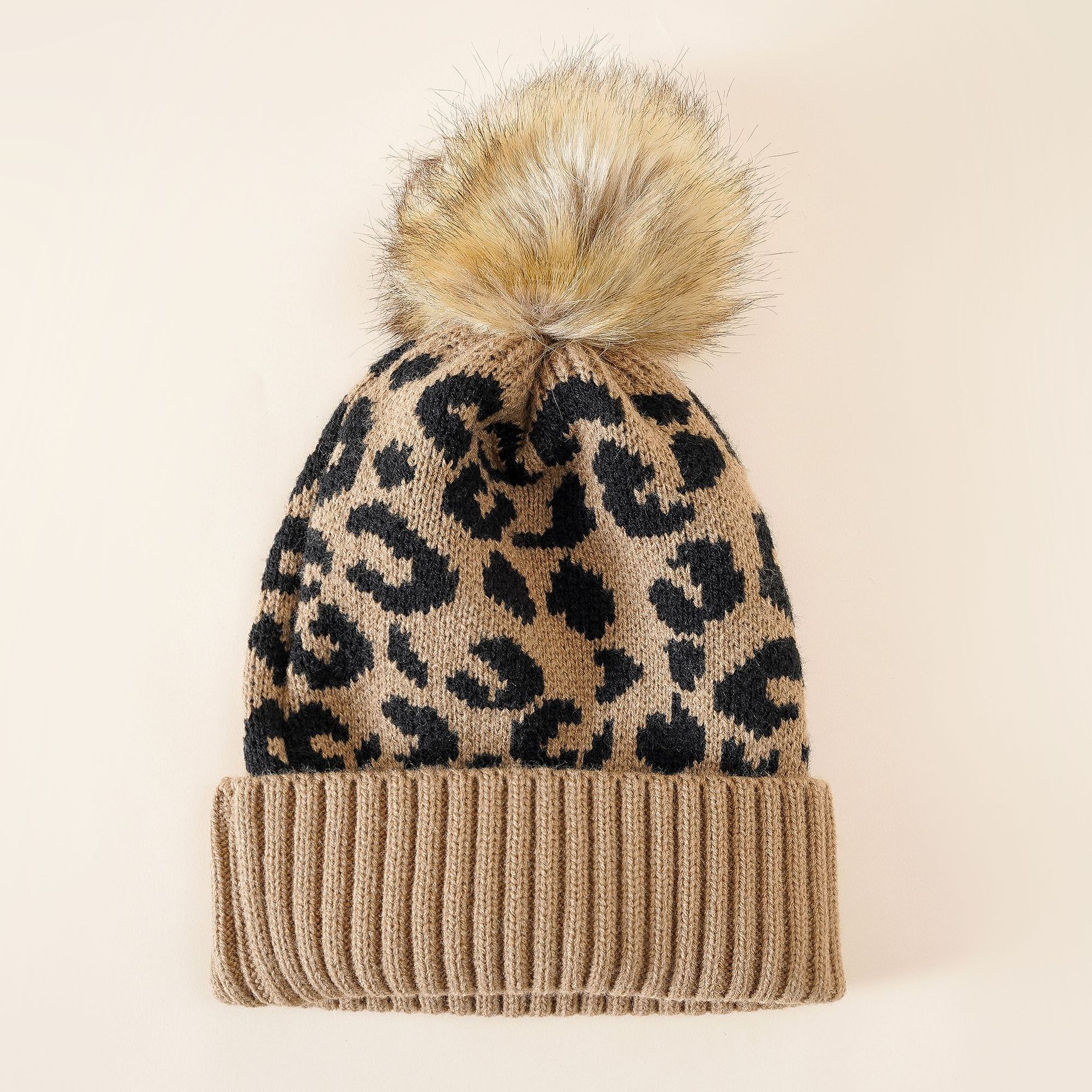 Sombrero de punto sombrero Otoño e Invierno leopardo impresión Bola de piel caliente moda estilo coreano estudiante casual Internet celebridad lana sombrero femenino Masculino