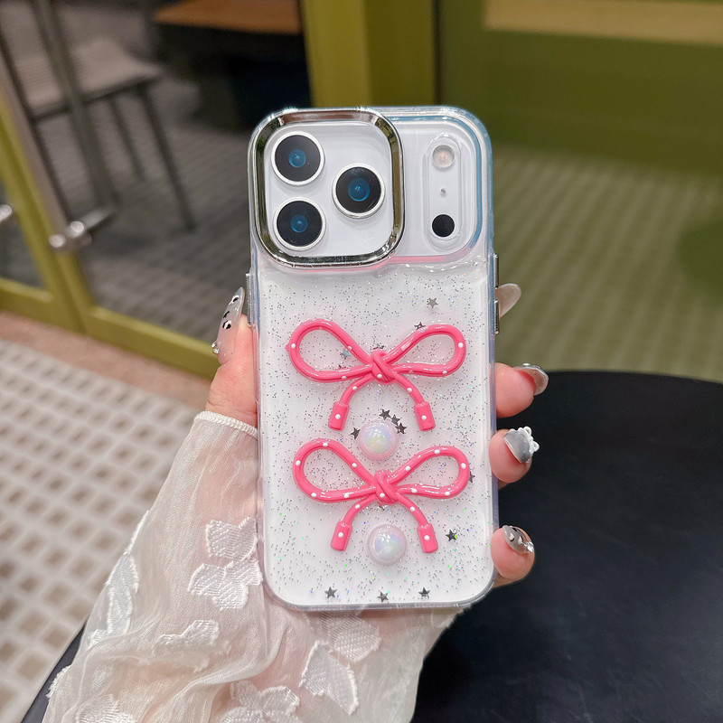 滴胶立体蝴蝶结适用iPhone16Promax手机壳苹果16透明闪粉保护套|undefined