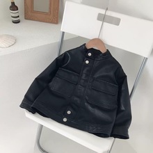 儿童洋气韩版外套跨境韩版皮衣男女童pu机车皮夹克宝宝百搭