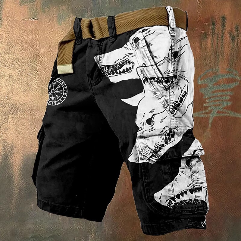 Independent Site Amazon New European and American Trendy 3D Digital Print Fashion Shorts with Zipper for Men Without Belt