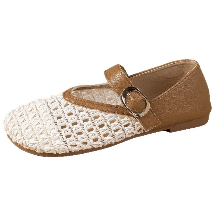 Zapatos franceses de verano 2026 nuevos huecos transpirables con una sola sola sola plana plana con falda