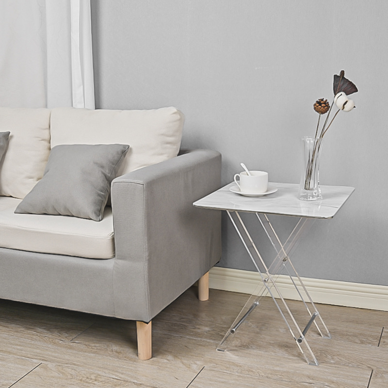 亚克力折叠桌子定制轻奢金边银边大理石纹茶几网红小户型北欧边几