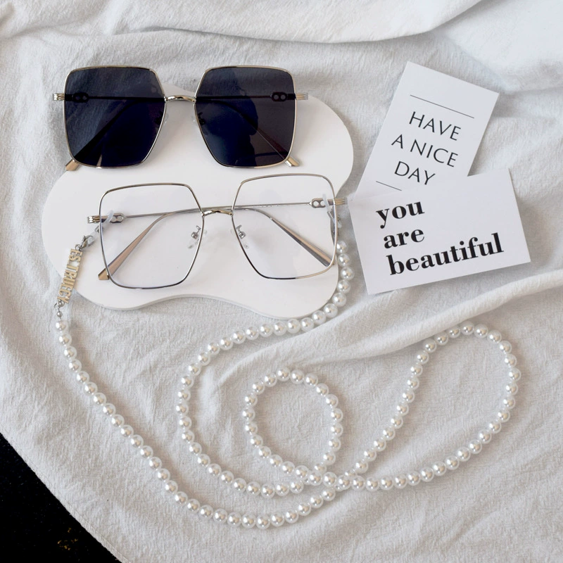 Новые очки длиной 1 м, подвесная цепочка на шею, унисекс, перекрестные очки, подвесная цепочка, имитация жемчуга, цепочка из бусин