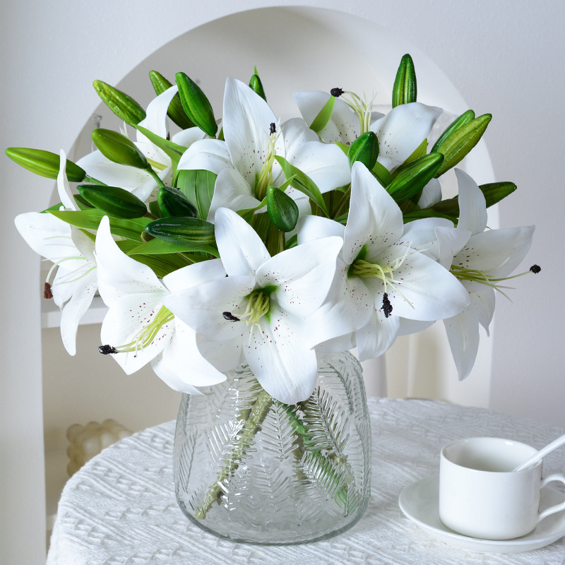 Single-piece simulated 3-head mini lily flowers, feel-like film artificial flowers for home decoration, photography props, wholesale artificial flowers