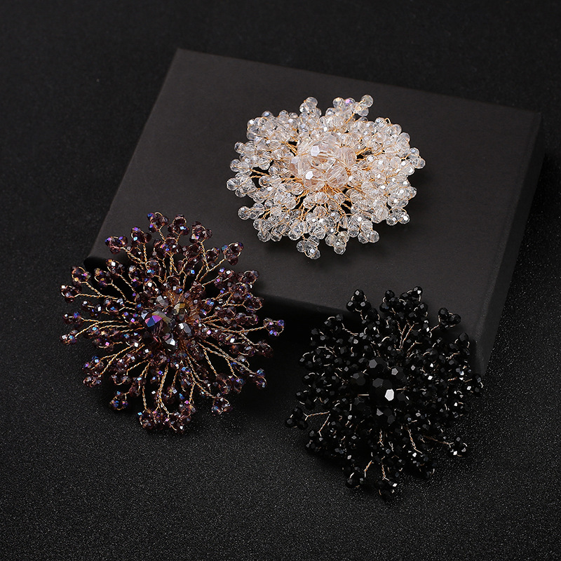 New Arrival Silk Crystal Bead Flower Multicolor Fashion Brooch Copper Wire Crystal Beaded Accessories Dress Decorative Corsage Wholesale