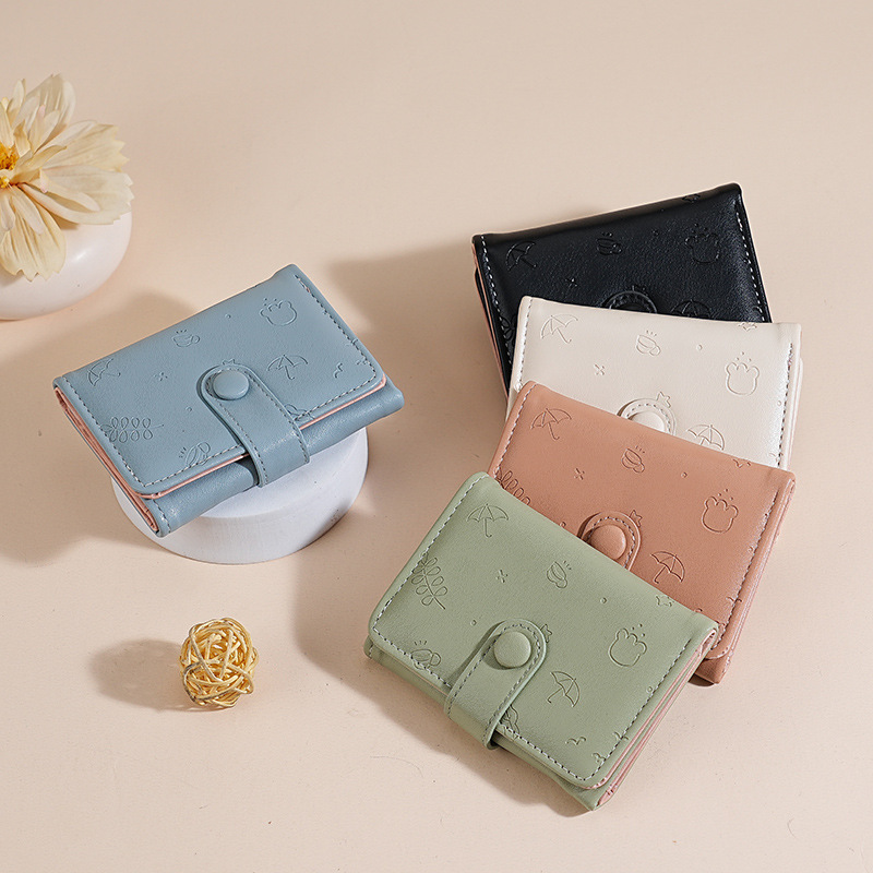 Nueva bolsa corta para mujeres, cuero PU, hermoso paraguas, impresión de 30 por ciento, bolso de botón de botón, bolso de tarjeta múltiple.