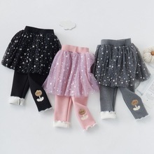 女童冬装打底裤宝宝洋气儿童个性潮韩版加厚一体绒假两件网纱裙裤