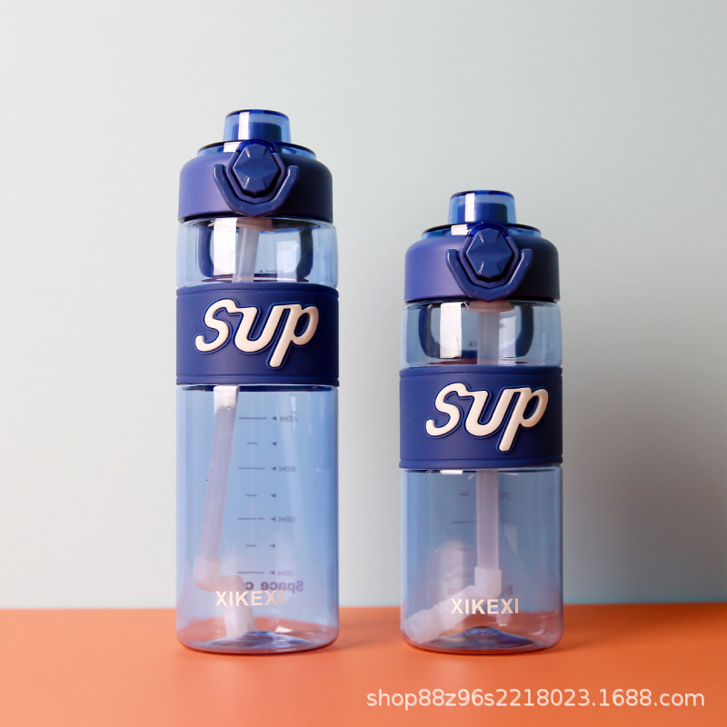 Taza de agua transparente para beber directamente de gran capacidad para comercio electrónico transfronterizo, verano, para hombres/mujeres, portátil para exteriores, taza espacial, botella de agua deportiva con pajita