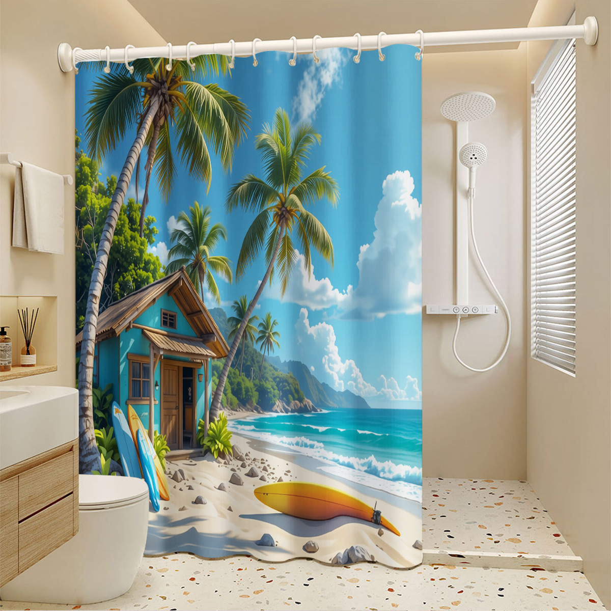 Wasserdichter Duschvorhang für Badezimmer, kein Bohren erforderlich, einfache Montage, wasserdicht und schimmelresistent, geeignet_voghion.com