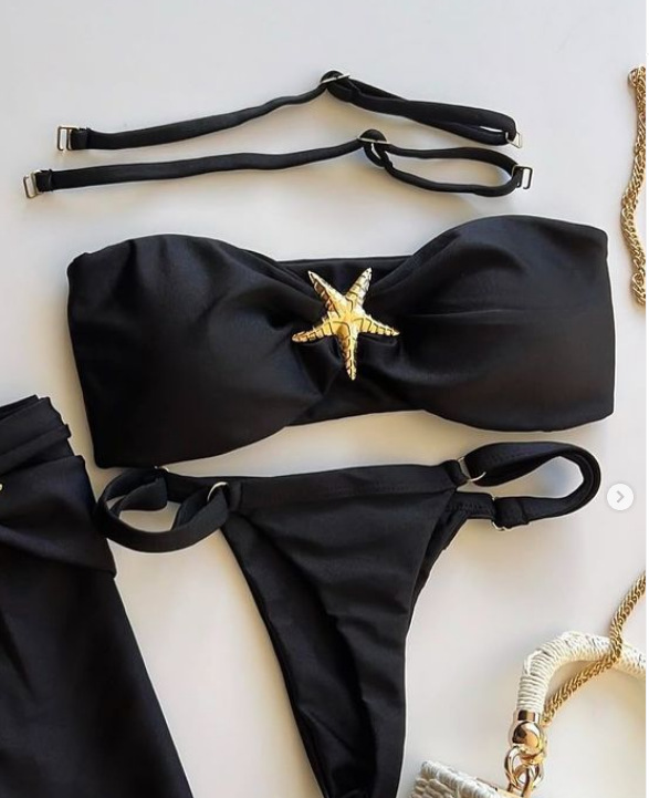 Neuer 2-teiliger Badeanzug mit Metallschmuck, sexy brasilianischer, eng anliegender Bikini, Damenbekleidung_voghion.com
