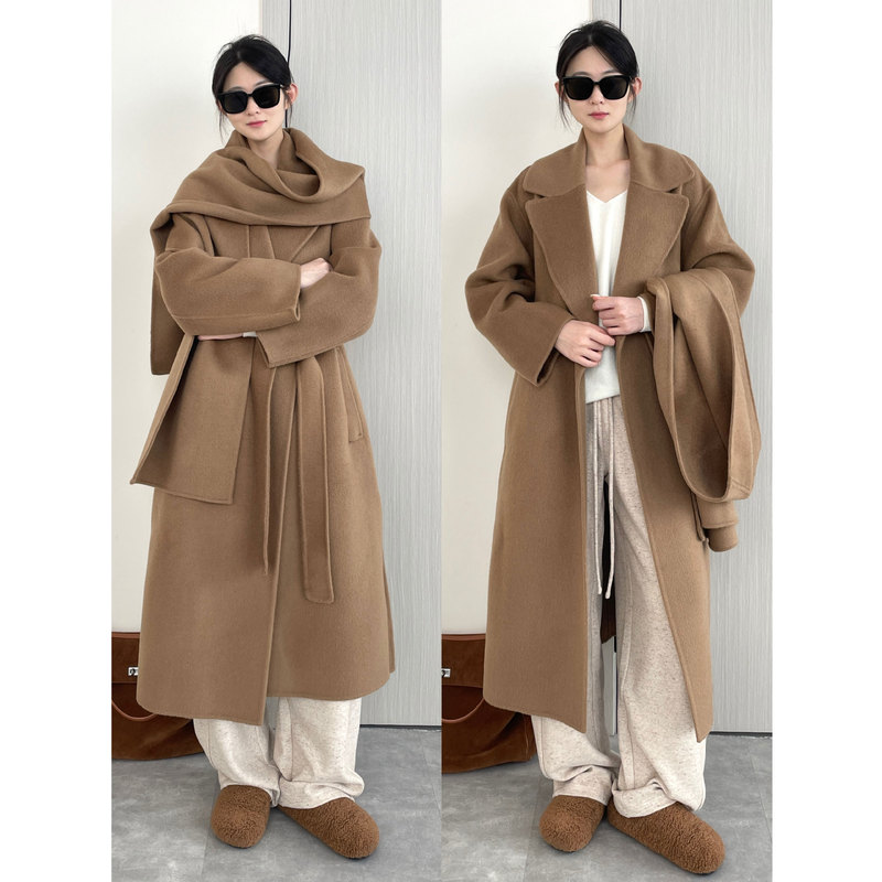 Nanyu 70 Count 100 Sheep Wool m Family Cuore Wool Double-Sided Nylon Scarf Coat Nightgown Lace-Up Coat for Women
