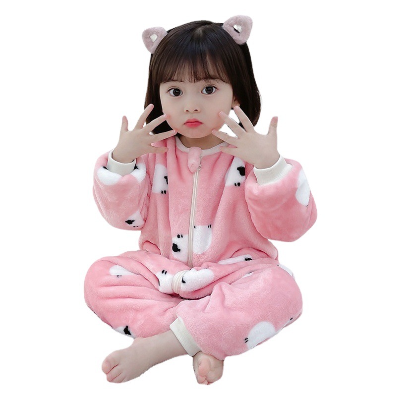 Nuevos pijamas de una pieza para niños y niñas de doble capa engrosada mameluco bebé cálido homewear ropa para niños bebé saco de dormir